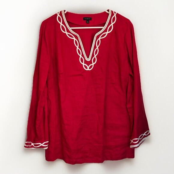 Talbots 100% Linen Tunic Shirt Popover‎ Red Womens Size Medium Resort Beach - Picture 1 of 8